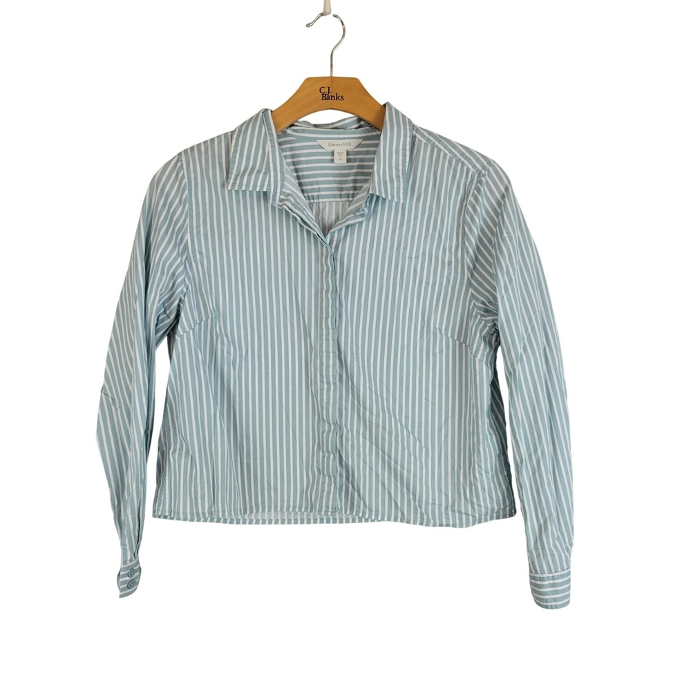 Garnet Hill Organic Pima Cotton Cropped Button‎ Down Shirt Striped Size 14